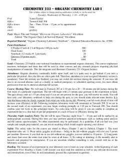 CHEMISTRY 233 &ndash; ORGANIC CHEMISTRY LAB I