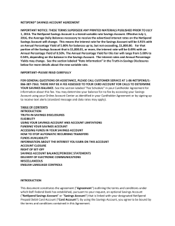 NETSPEND&reg; SAVINGS ACCOUNT AGREEMENT IMPORTANT