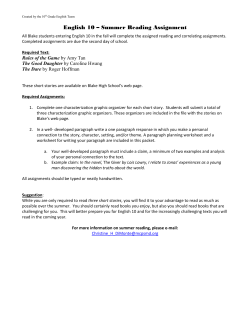 English 10 &ndash; Summer Reading Assignment