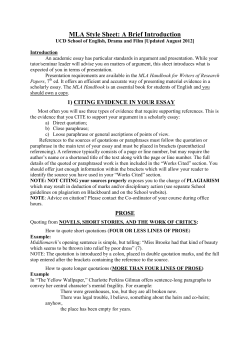 MLA Style Sheet: A Brief Introduction