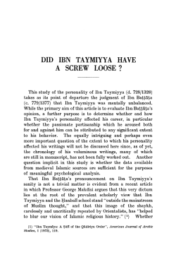 Did Ibn Taymiyya Have a Screw Loose?