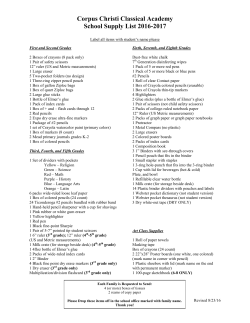 Corpus Christi Classical Academy School Supply List 2016-2017