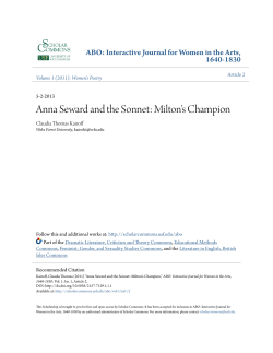 Anna Seward and the Sonnet: Milton`s Champion