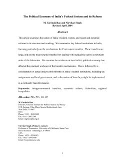 The Political Economy of India`s Federal System and