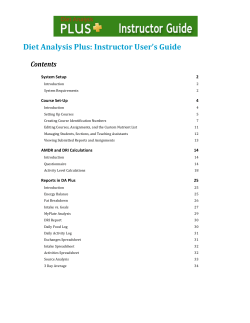 Diet Analysis Plus: Instructor User`s Guide