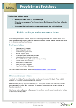 Public holidays and observance dates