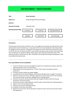 Job Description &ndash; Stock Controller
