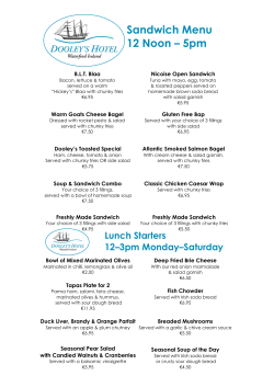 Sandwich Menu 12 Noon &ndash; 5pm