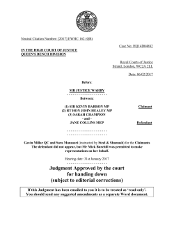 Barron v Collins 2017 EWHC 162 - Courts and Tribunals Judiciary