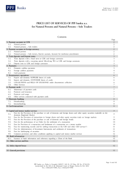 PRICE LIST OF SERVICES OF PPF banka a.s. for Natural Persons