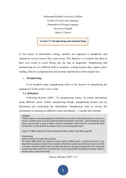 Lecture 5: Paraphrasing and summarizing In the course of