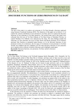 discourse functions of zero pronouns in tai dam1