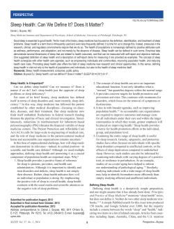 Sleep Health: Can We Define It? Does It Matter?