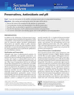 VOLUME 18 NUMBER 1 Preservatives, Antioxidants and pH