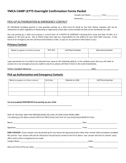 YMCA CAMP LETTS Overnight Confirmation Forms Packet