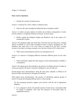 Chapter 13: Monopoly Short Answer Questions 1. Explain the