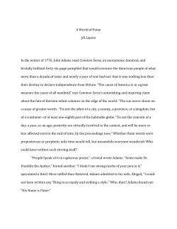 A World of Paine Jill Lepore In the winter of 1776, John Adams read