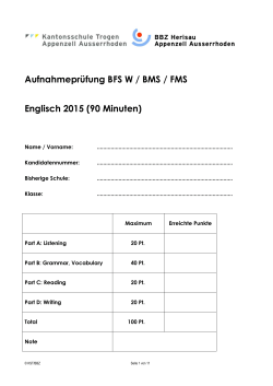 Aufnahmepr&uuml;fung BFS W / BMS / FMS Englisch