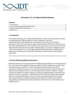 Calculation of Tm for Oligonucleotide Duplexes