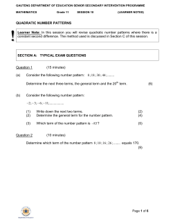 QUADRATIC NUMBER PATTERNS Learner Note: In this session