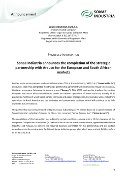 Announcement - Sonae Ind&uacute;stria