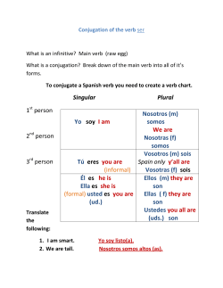 Singular Plural 1 person 2 person 3 person Yo soy I am Nosotros (m