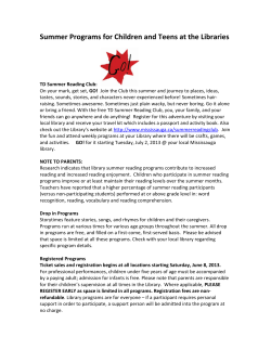 Summer Programs for Children and Teens at the Libraries