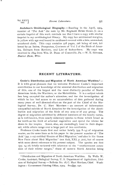 Cooke`s Distribution and Migration of North American Warblers