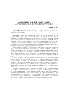 Agathocles and the Italic Powers at the Beginning of the 3rd Century