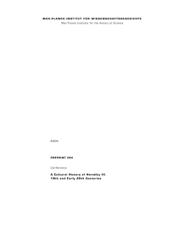 A Cultural History of Heredity III - Max Planck Institute for the History