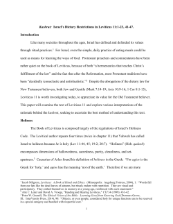 Kashrut: Israel`s Dietary Restrictions in Leviticus 11:1-23, 41