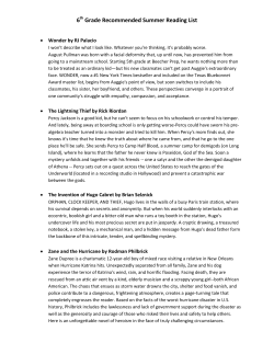 6 Grade Recommended Summer Reading List