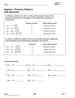 Algebra &bull; Division Patterns with Decimals 147 14.7 1.47 0.147 97.2