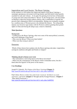 Seminar 2: Imperialism and Local Society: The Boxer Uprising