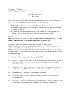 Ms. Hume &ndash; 10 English Unit 3: The Tragic Play ―Hamlet‖ Quote