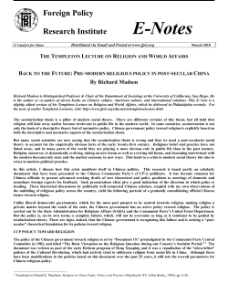 THE TEMPLETON LECTURE ON RELIGION AND WORLD AFFAIRS