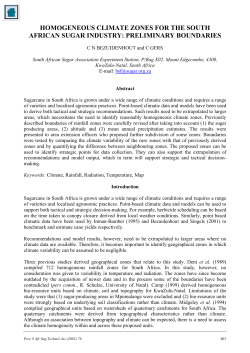 Homogeneous Climate Zones for the South African Sugar Industry