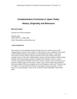 Complementary Currencies in Japan Today: History, Originality and