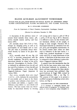 Blood Acid-Base Alignment Nomogram: Scales for pH, pCO2, Base