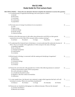 Biol (I) 1406. Study Guide for First Lecture Exam