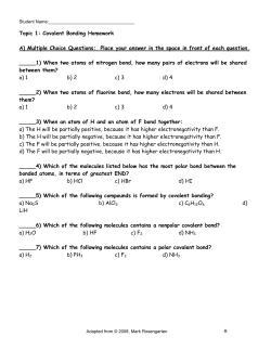 Topic 1: Covalent Bonding Homework A) Multiple Choice Questions