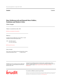 Mary Wollstonecraft and Hannah More: Politics, Feminism and