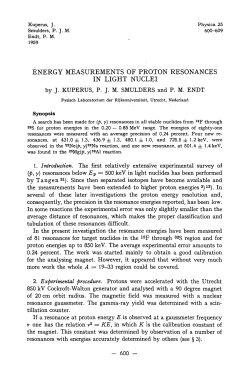 ENERGY MEASUREMENTS OF PROTON RESONANCES
