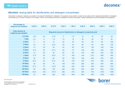 dosing table for disinfectants and detergent