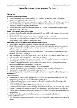 Stage 7 Maths Curriculum Framework