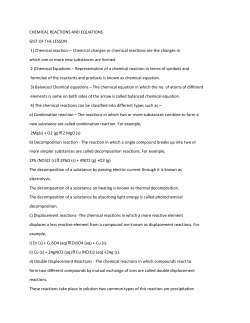 CHEMICAL REACTIONS AND EQUATIONS GIST OF THE LESSON