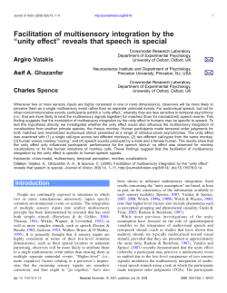 Facilitation of multisensory integration by the &ldquo;unity effect&rdquo; reveals