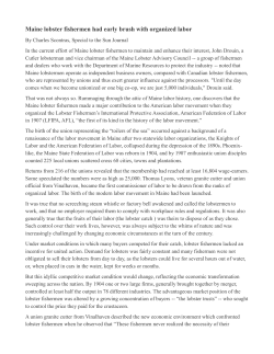 Maine lobster fishermen had early brush with organized labor