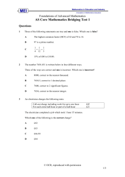 AS Core Mathematics Bridging Test 1