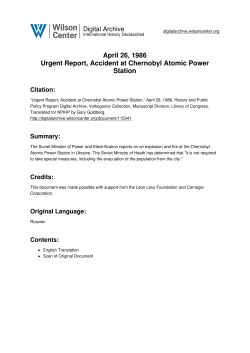 April 26, 1986 Urgent Report, Accident at Chernobyl Atomic Power